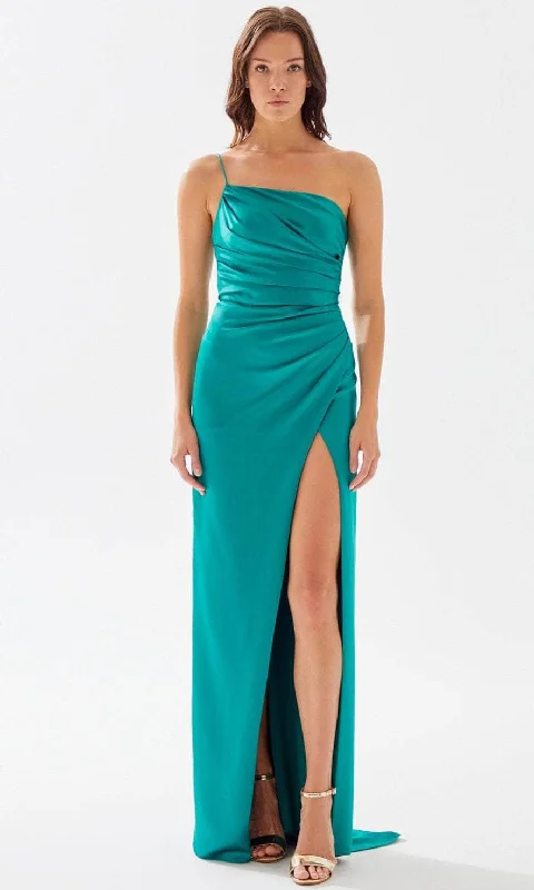 Special Promotion Tarik Ediz 52008 - Ruched High Slit Prom Dress