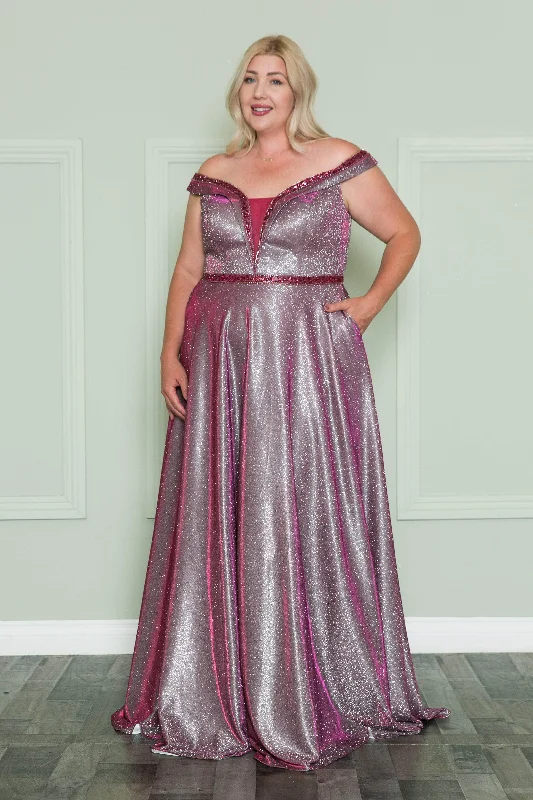 Final Markdown Poly USA W1096 - Off Shoulder Glitter Plus Prom Dress