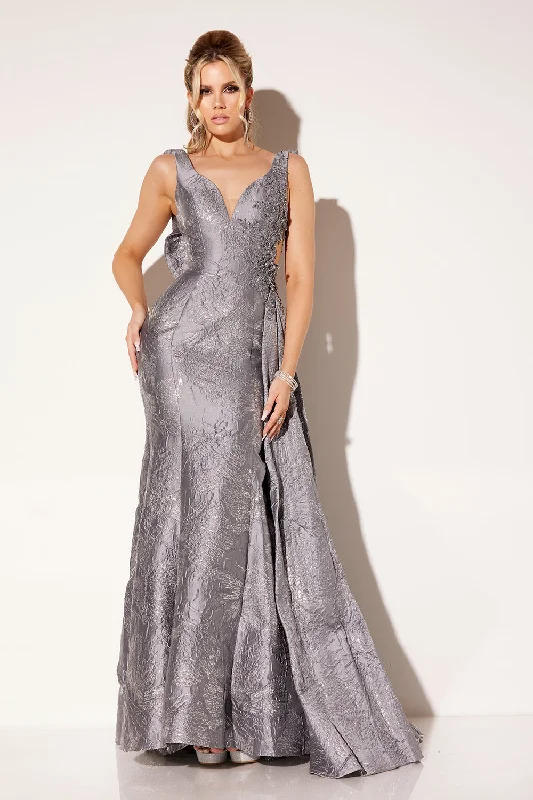 Limited Time Brocade Fitted Sleeveless Gown by Lucci Lu C8072