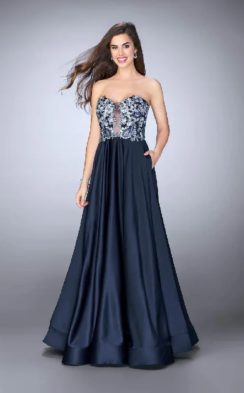 Midnight Madness La Femme - 23881 Delicate Deep Sweetheart Illusion A-Line Long Evening Gown