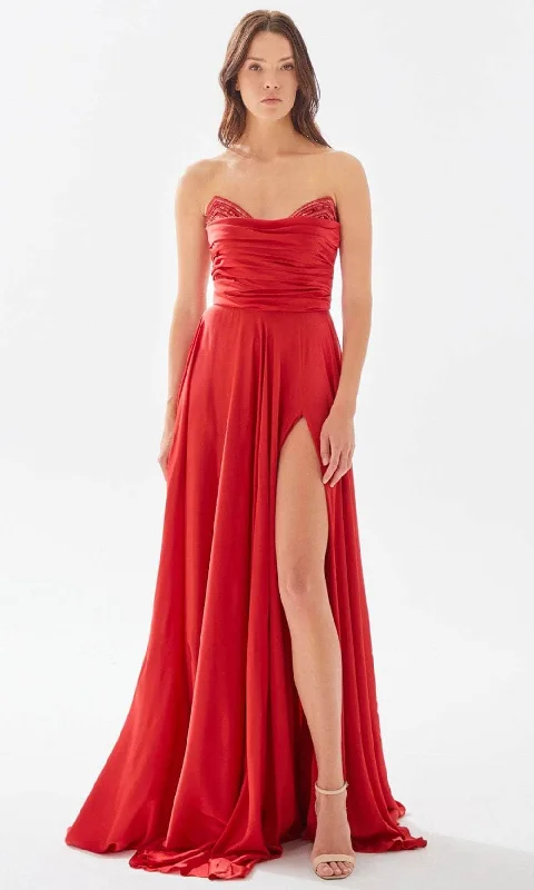 Year-End Clearance Tarik Ediz 52006 - Pleated A-line Evening Dress