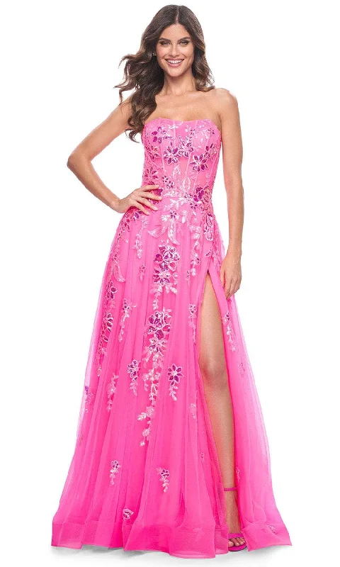 Midnight Sale La Femme 32137 - Strapless Sequin Floral Prom Gown