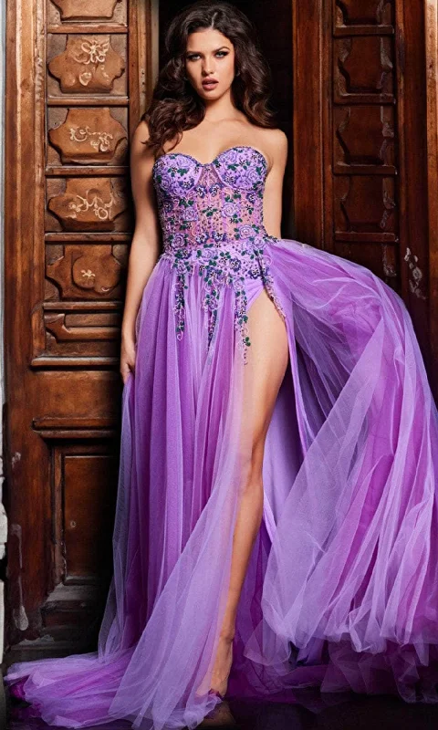 Deal Dash Jovani 23709 - Floral Embroidered Sleeveless Gown
