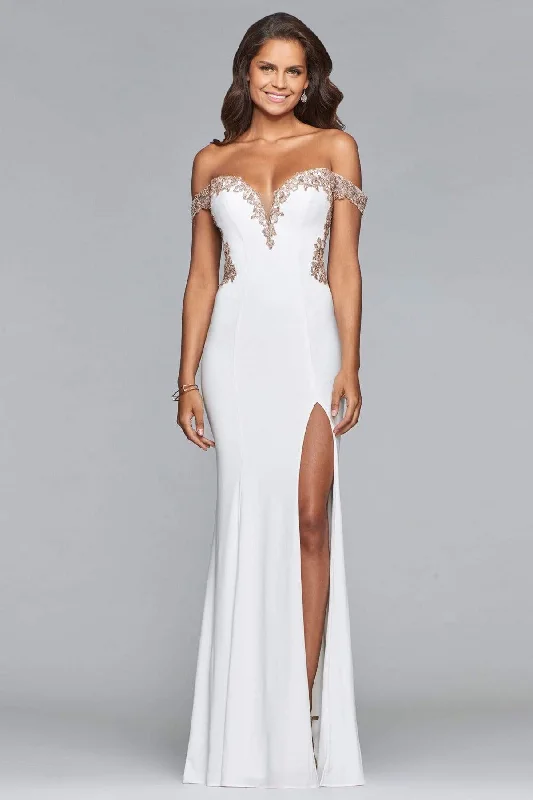 Overstock Sale Faviana - S10001 Off-Shoulder Jersey Sheath Gown