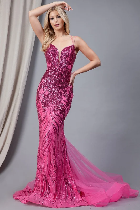 Season Finale Sale Sequin Print V-Neck Mermaid Gown by Amelia Couture 7021