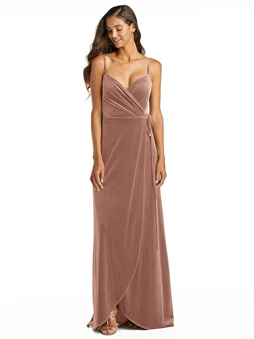 Super Sale After Six Style 1536; Velvet Wrap Maxi Dress with Pockets
