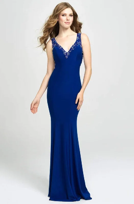Deal Dash Madison James - Beaded Plunging V-Neck High Slit Gown 19-150