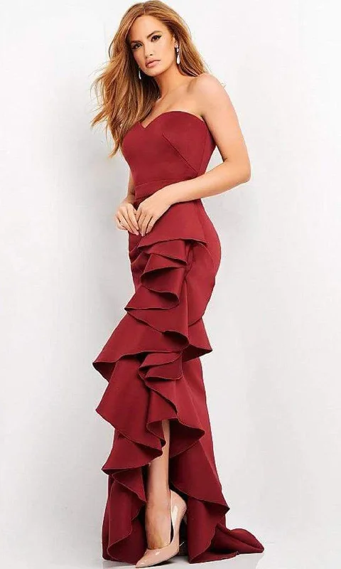 Final Markdown Jovani - 04844 Sweetheart Neck Ruffled Long Gown