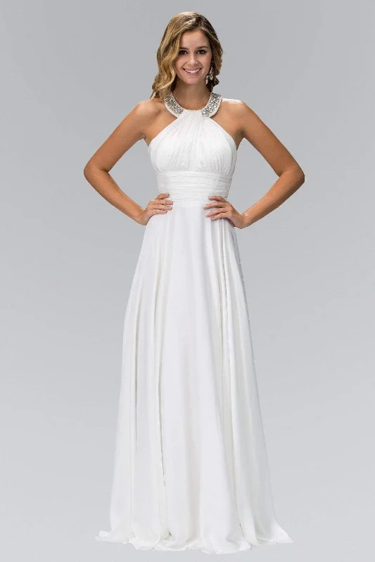 Now or Never Elizabeth K - GL1013 Beaded Halter Empire Charmeuse Long Dress