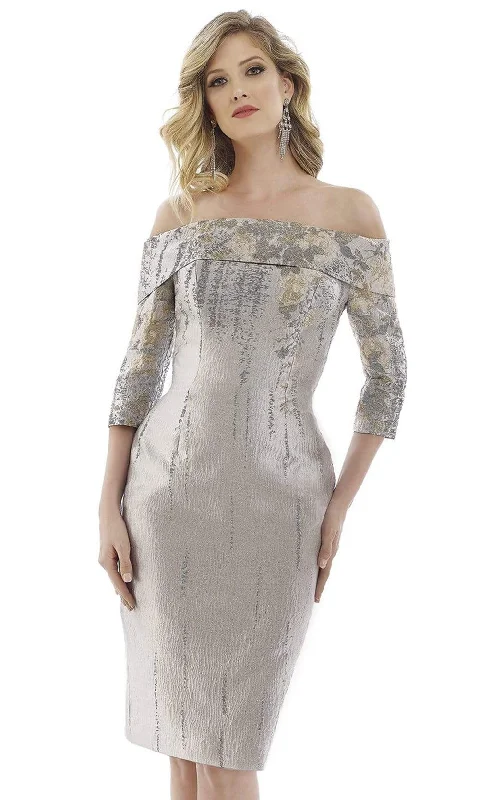 Hot Deal Gia Franco - 12974 Quarter Sleeve Metallic Floral Off Shoulder Dress