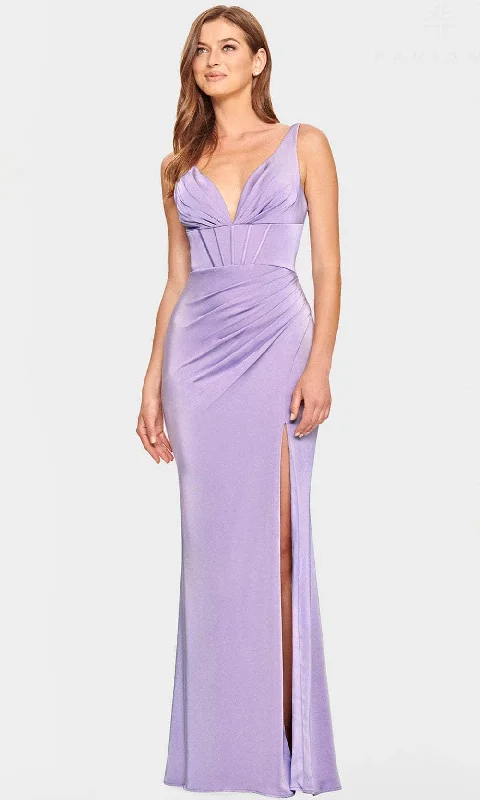 Discount Mania Faviana S10847 - Pleated V-Neck Evening Dress