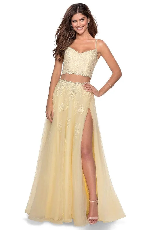 Year-End Clearance La Femme - Two Piece Floral Adorned Tulle A-line Gown 2871SC - 1 pc Pale Yellow In Size 4 Available