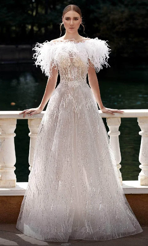Time-Limited Offer MNM Couture K3933 - Feather A-Line Evening Gown