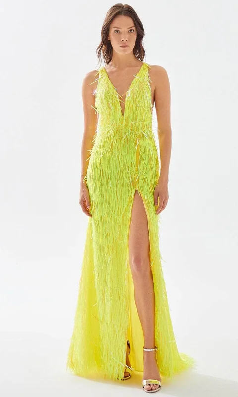 Special Savings Tarik Ediz 52086 - Fringed Sheath Prom Dress