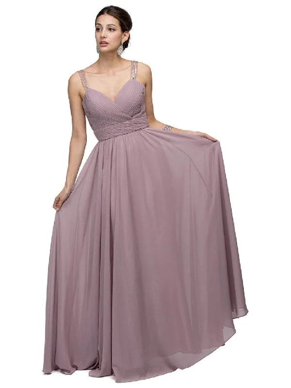 Massive Deals Dancing Queen Bridal - 9471 Romantic Jewel-accented Ruched V-neck Ball Gown