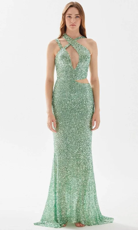 Mega Deal Tarik Ediz 52066 - Halter Neck Sequined Prom Gown