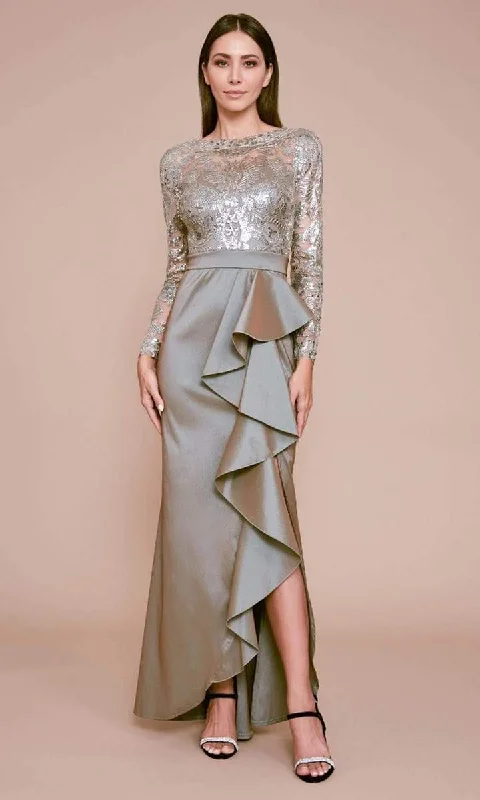 Year-End Sale Tadashi Shoji - Long Sleeve Bateau Neck Applique Sheath Dress - 1 pc Crystal In Size 12 Available