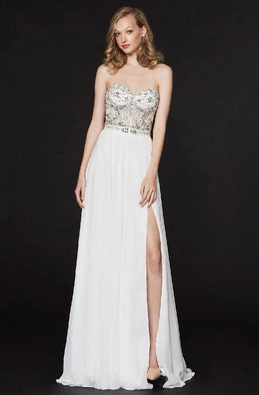 Savings Galore Angela & Alison - 91020 Strapless Illusion Corset High Slit Gown