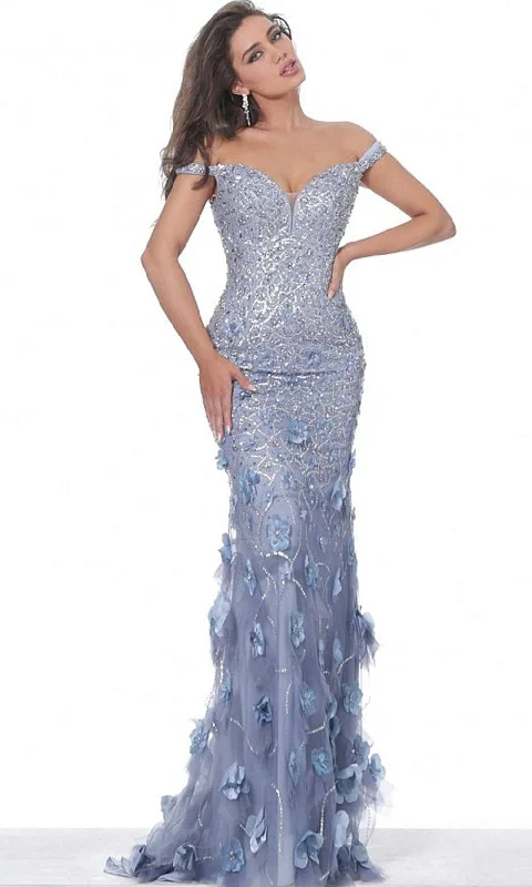 Holiday Sale Jovani - Jovani - Floral Applique Off Shoulder Mermaid Dress 03191SC