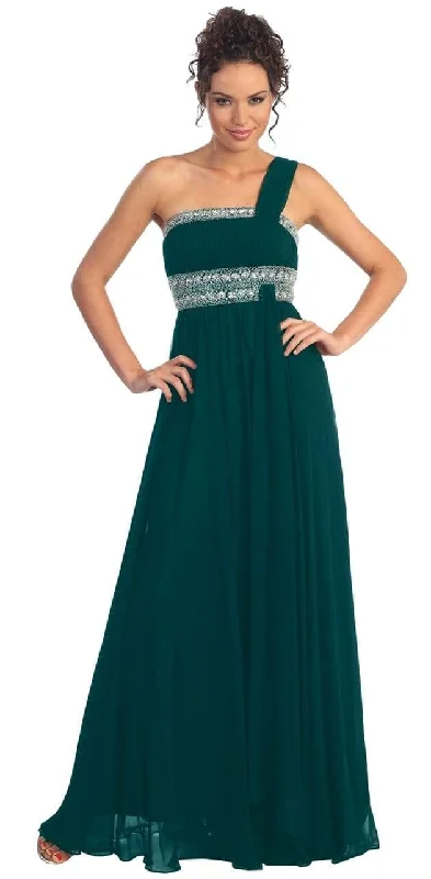 Last Chance Elizabeth K - GL1015 One Shoulder Bejeweled Empire Long Dress