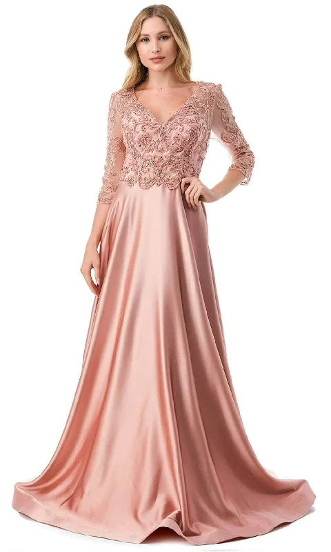 Discount Extravaganza Aspeed Design M2734F - Embroidered Quarter Sleeve Formal Dress