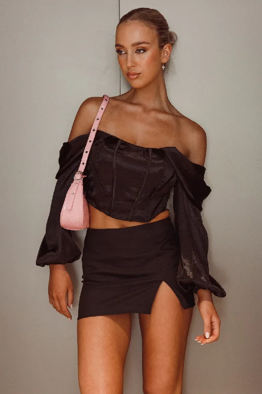 Bargain Prices Elouise Off-Shoulder Long Sleeve Top Black