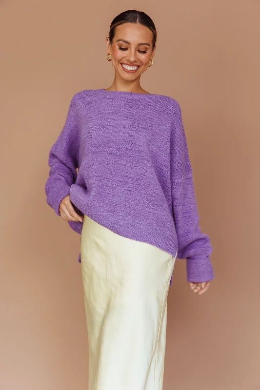Closeout Kayce Dropped Shoulder Knit Sweater Purple