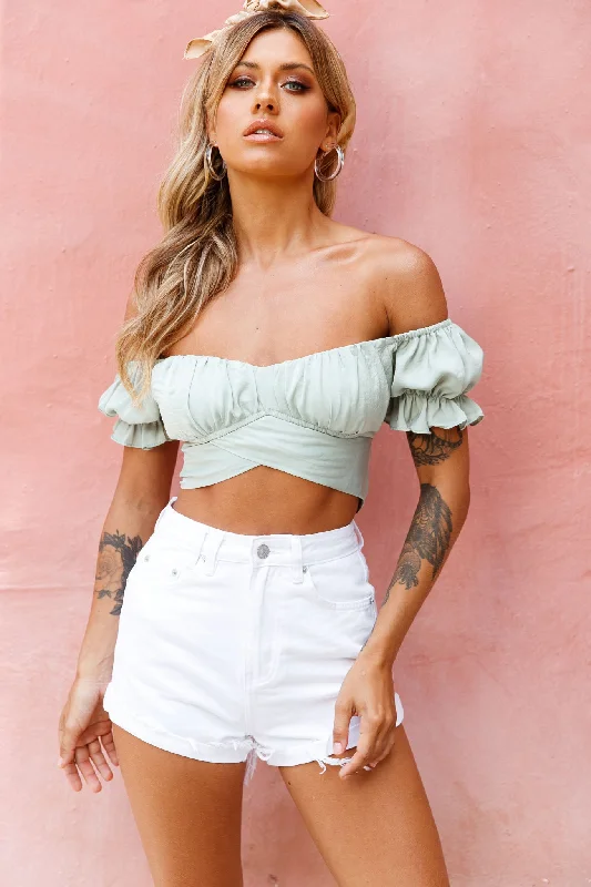 Instant Savings Linka Off-Shoulder Tie-Back Crop Top Pistachio