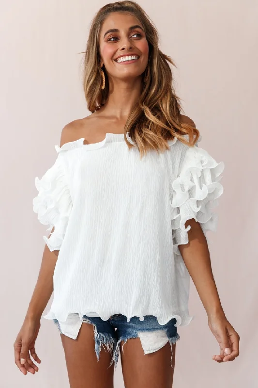 Huge Savings Miranda Ruffle Sleeve Top White