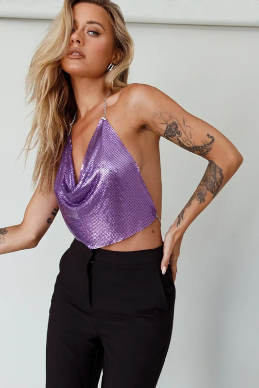 One-DAY Sale Moonshine Chain Mail Mesh Top Lavender