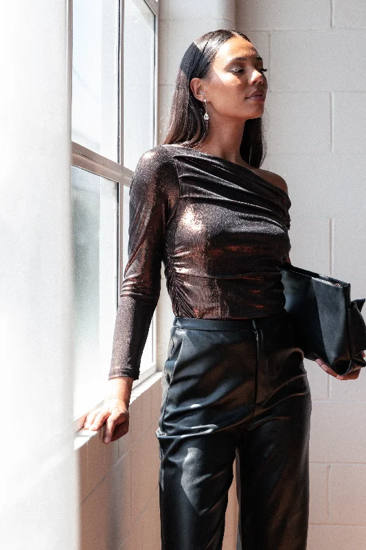 Bargain Blast Peppita Metallic Off Shoulder Top - Bronze