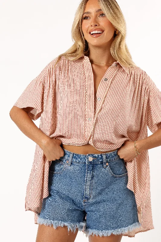 Discount Days Piper Button Down Top - Cream Pink