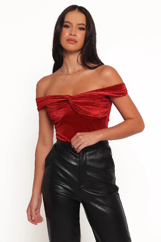 Rita Velvet Off Shoulder Top - Red