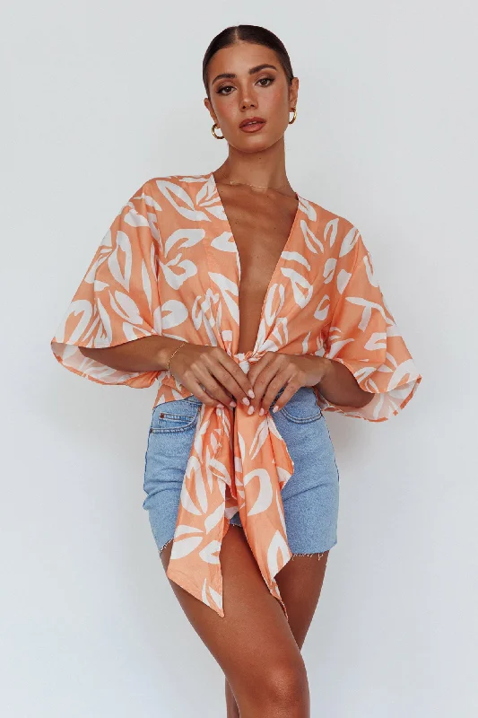 Crazy Savings Rivera Deep-V Waist-Tie Top Leaves Mango