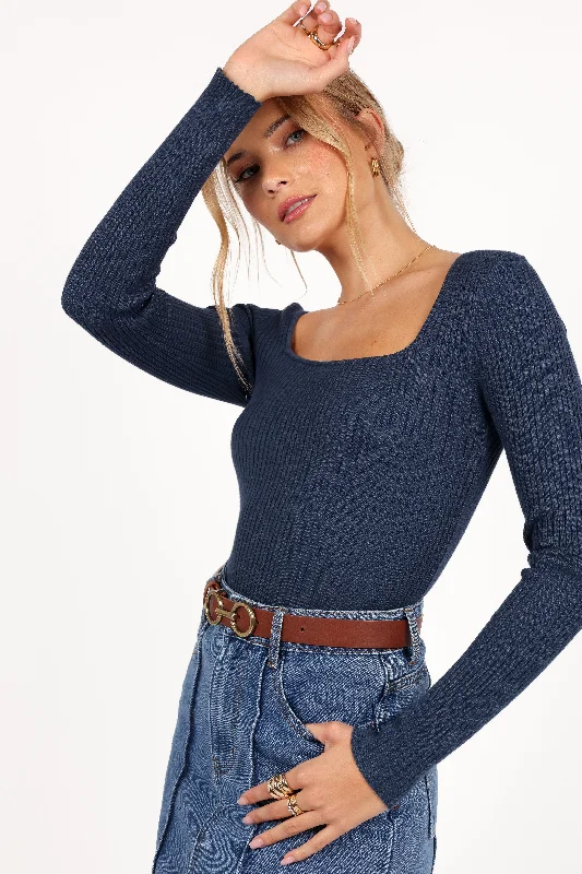 Shani Ribbed Knit Top - Dusty Blue