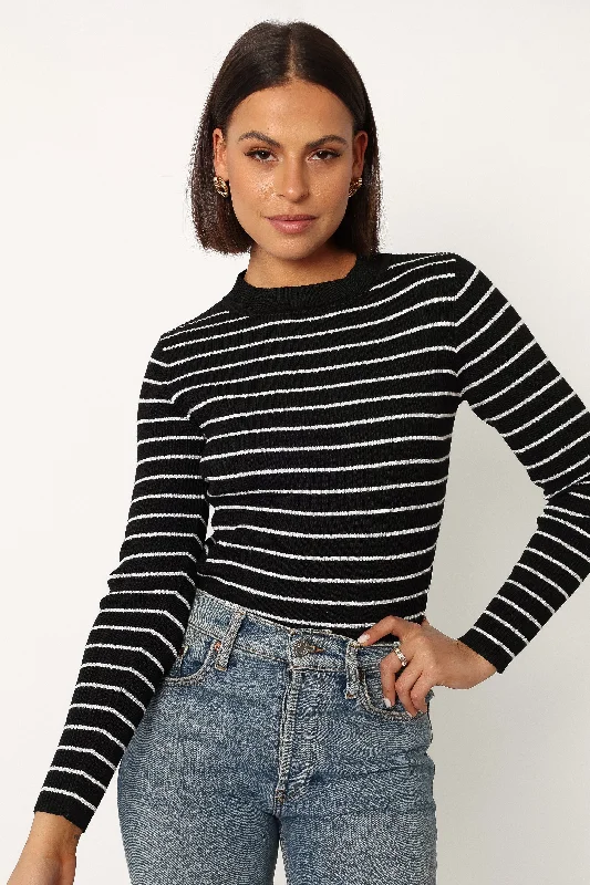 Stacie Ribbed Knit Top - Black Stripe