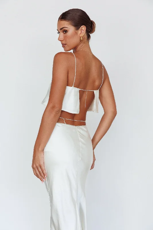 Early Access Tahni Diamante Strap Crop Top Oyster