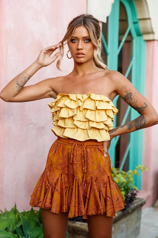 Bargain Prices Talulah Layered Ruffle Lace-Up Back Crop Top Yellow