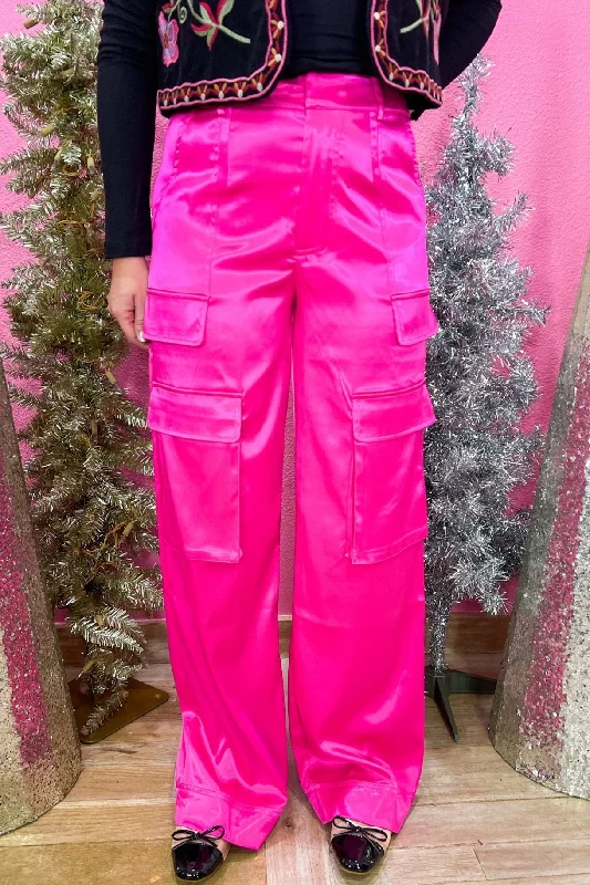 Ashley Satin Cargo Pants - Hot Pink