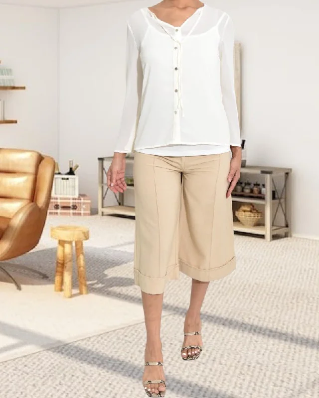 Warehouse Sale Beige Fold Up Capri Pants