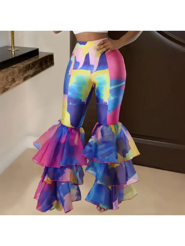 Deal Alert Colorblock Ruffle Flared Pants