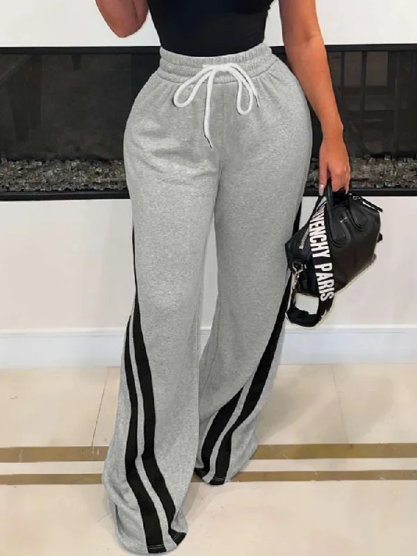 Clearance Event Colorblock Striped Trim Loose Wide Leg Pants