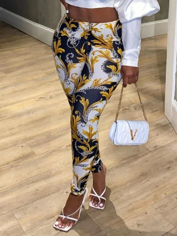 Amazing Deals Contrast Color Printed Skinny Pants