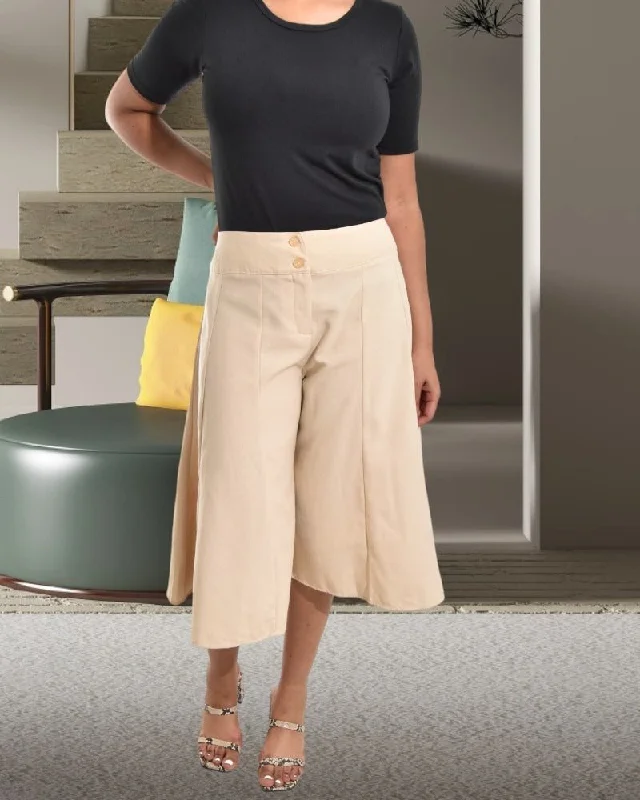 Online Exclusive Beige Wide Leg Linen Capri Pants