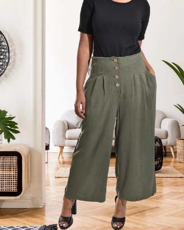 Stock Clearance Ladies Olive Wide Leg Pants