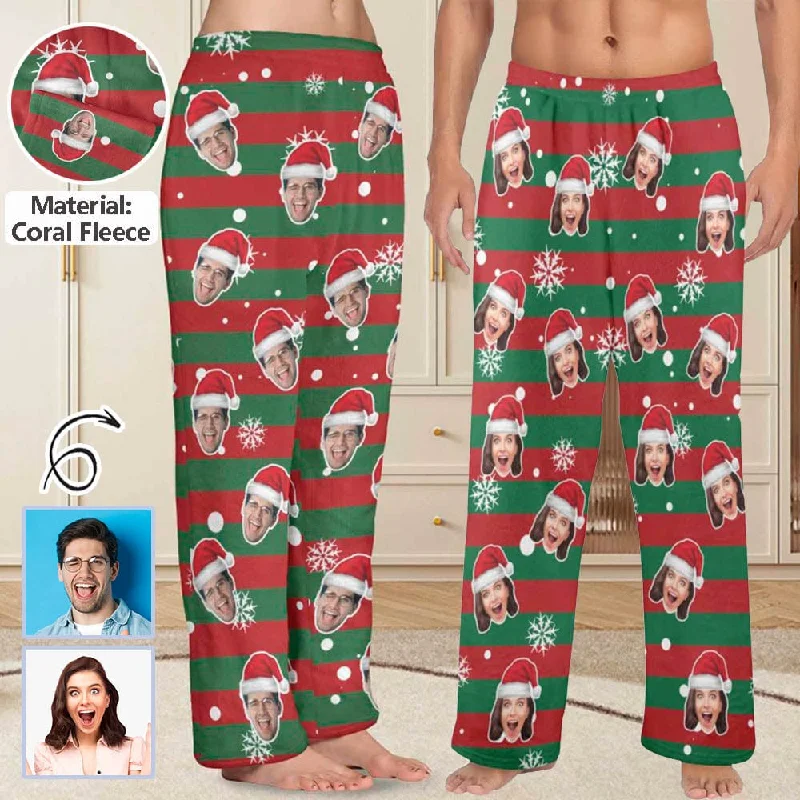 Limited Time Offer Coral Fleece Pajama Trousers-Custom Face Red And Green Christmas Snowflake Warm and Comfortable Sleepwear Long Pajama Pants For Men Women Limited Time Offer Coral Fleece Pajama Trousers-Custom Face Red And Green Christmas Snowflake Warm and Comfortable Sleepwear Long Pajama Pants For Men Women