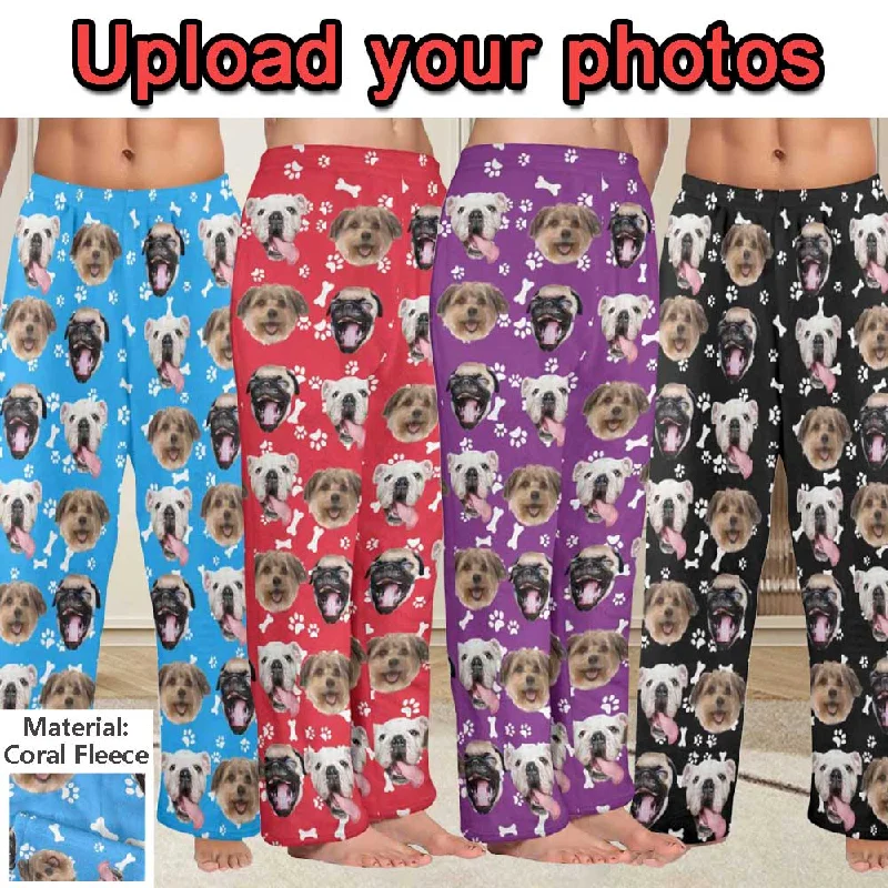 Today’s Deal Coral Fleece Pajama Trousers-Custom Pet Face Bone Foot Print Warm and Comfortable Sleepwear Long Pajama Pants For Men Women