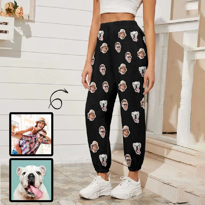 Stock Clearance Custom Face Couple Pet Black Background Women's Jogger Casual Trousers Elastic Waist Sports Pants With Pocket Stock Clearance Custom Face Couple Pet Black Background Women's Jogger Casual Trousers Elastic Waist Sports Pants With Pocket