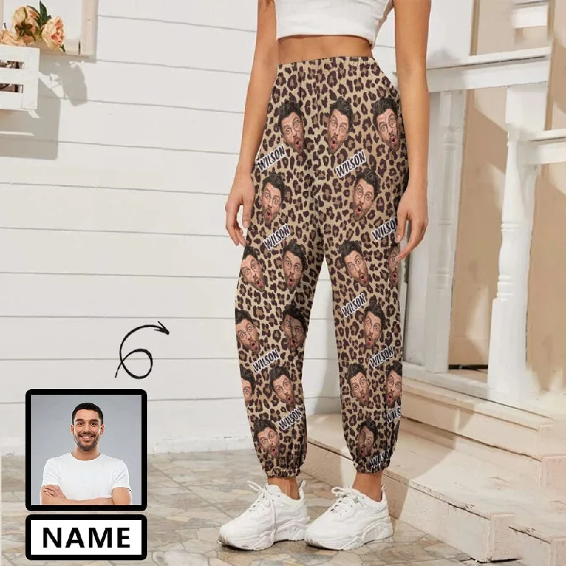Special Buy Custom Face&Name Leopard Printed Women's Jogger Casual Trousers Elastic Waist Sport Pants With Pocket