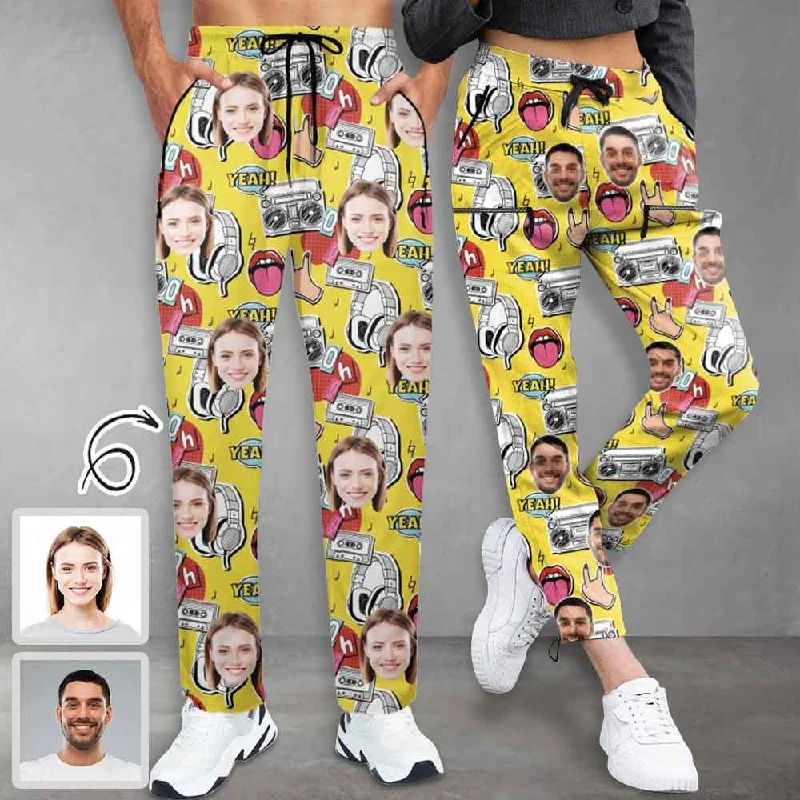 Factory Direct Sale Custom Face Yellow Couple's All Over Print Casual Elastic Drawstring Pants Personalized Quick Dry Pants Factory Direct Sale Custom Face Yellow Couple's All Over Print Casual Elastic Drawstring Pants Personalized Quick Dry Pants